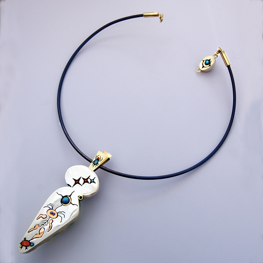 Anishinaabe Ojibwe Creation Story necklace designed and handcrafted by Zhaawano Giizhik