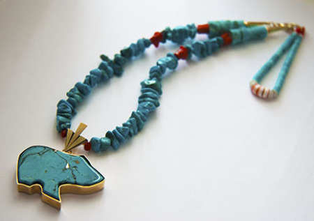 Native American style Bear Fetish necklace designed by jeweler Zhaawano