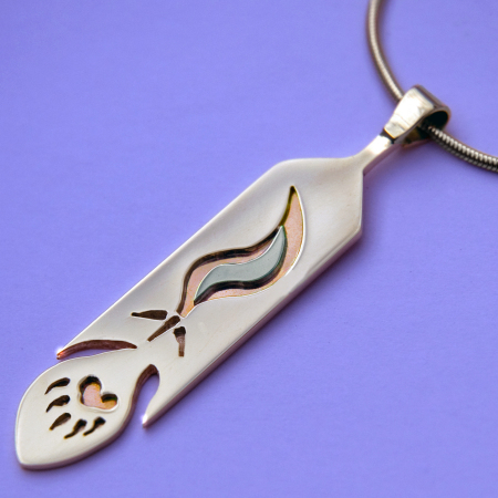 Anishinaabe gold pendant Aayaanikaaj Ishkode